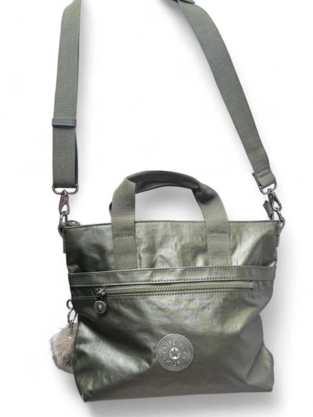 Kipling Zamora Mini Metallic Green Tote Bag. Like New!
